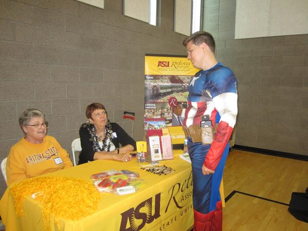 Bonnie Scheall and Jan Thompson with Captain America
